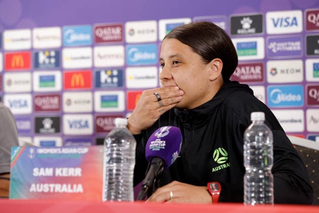 ASIAN CUP WOMEN AUSTRALIA PRESSER, Sam Kerr of Australia is seen during a Matildas Asian Cup press conference, PK, Pressekonferenz at HBF Park, in Perth, Thursday, March 12, 2026. ( NO ARCHIVING PERTH WESTERN AUSTRALIA AUSTRALIA  Copyright: xRICHARDxWAINWRIGHTx 20260312129057416437