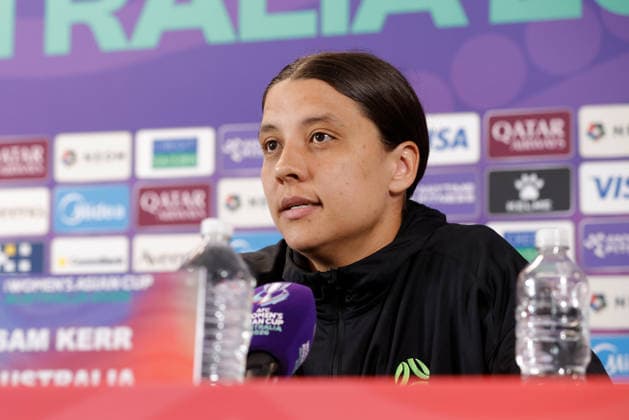 ASIAN CUP WOMEN AUSTRALIA PRESSER, Sam Kerr of Australia is seen during a Matildas Asian Cup press conference, PK, Pressekonferenz at HBF Park, in Perth, Thursday, March 12, 2026. ( NO ARCHIVING PERTH WESTERN AUSTRALIA AUSTRALIA  Copyright: xRICHARDxWAINWRIGHTx 20260312164104377396
