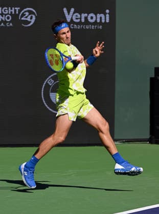INDIAN WELLS, CA - MARCH 11: Casper Rudd (NOR) returns the ball during an ATP, Tennis Herren tennis match during the BNP Paribas Open played on March 11, 2026 at the Indian Wells Tennis Garden in Indian Wells, CA. (Photo by John Cordes Icon Sportswire) TENNIS: MAR 11 BNP Paribas Open EDITORIAL USE ONLY Icon506260311069