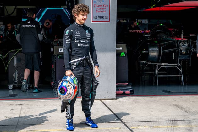 SHANGHAI, CHINA: Andrea Kimi Antonelli, racing for the Mercedes team during the 2026 Formula 1 Chinese Grand Prix at the Shanghai International Circuit in Shanghai, China