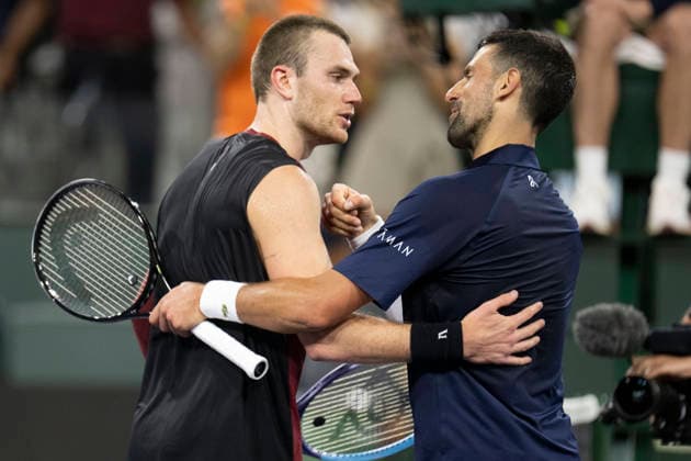 March 11, 2026, Indian Wells, California, USA: JACK DRAPER of Great Britain gives NOVAK DJOKOVIC of Serbia an emotional hug after winning their round of 16 match at the BNP Paribas Open at Indian Wells Tennis Garden on March 11, 2026 in Indian Wells, CA. Indian Wells USA - ZUMAl140 20260311_aap_l140_023 Copyright: xShelleyxLiptonx