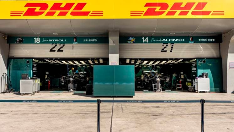 SHANGHAI - The pit box of Formula 1 driver Fernando Alonso of Aston Martin Aramco Formula 1 Team and Formula 1 driver Lance Stroll of Aston Martin Aramco Formula 1 Team during the Formula 1 China Shanghai media day at Shanghai International Circuit on March 12, 2025 in Shanghai, China. (Photo by DeFodi Images) -