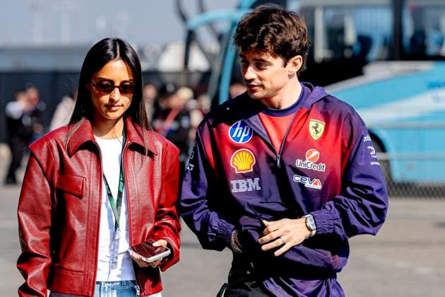 SHANGHAI ï¿½ Formula 1 driver Charles Leclerc of Scuderia Ferrari HP and his wife Alexandra Saint Mleux during the Formula 1 China Shanghai media day at the Shanghai International Circuit on March 12, 2025 in Shanghai, China. (Photo by DeFodi Images) -