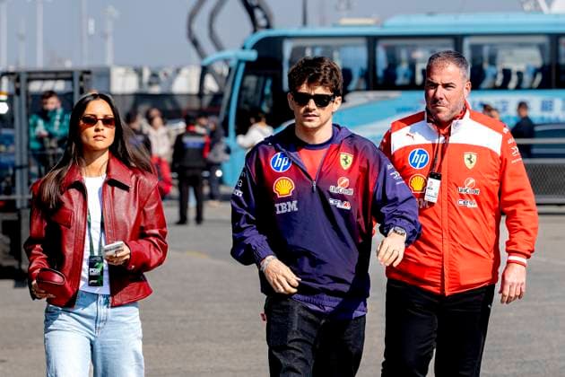 SHANGHAI ï¿½ Formula 1 driver Charles Leclerc of Scuderia Ferrari HP and his wife Alexandra Saint Mleux during the Formula 1 China Shanghai media day at the Shanghai International Circuit on March 12, 2025 in Shanghai, China. (Photo by DeFodi Images) -