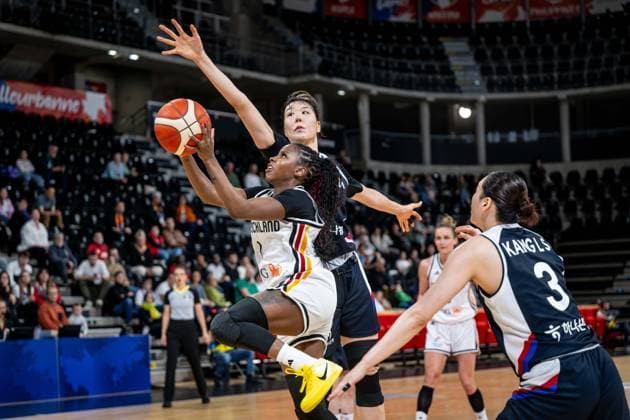 Basketball Villeurbanne 11.03.2026 Wommen™s Basketball World Cup 2026 Qualifying Tournament Deutschland (GER) - Südkorea (KOR) Alexis Peterson (Deutschland, No.01) Jisu Park (Korea, No.07)