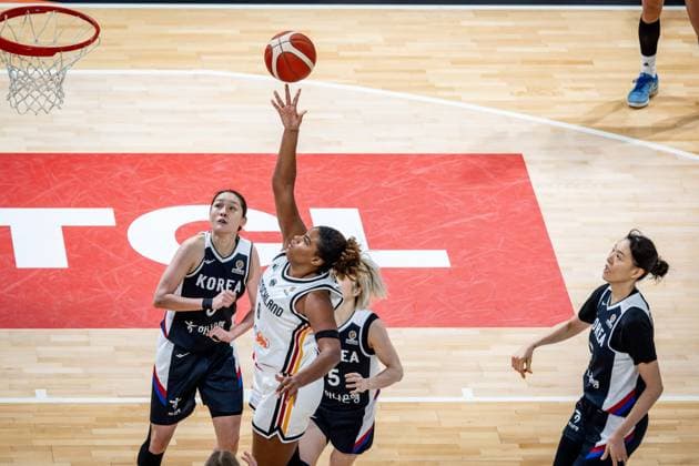 Basketball Villeurbanne 11.03.2026 Wommen™s Basketball World Cup 2026 Qualifying Tournament Deutschland (GER) - Südkorea (KOR) Nyara Sabally (Deutschland, No.08) Heji An (Korea, No.05) Isaem Choi (Korea, No.06)