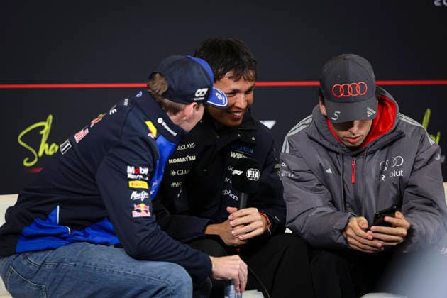 March 12, 2026, Shanghai, Shanghai, China: Audi Formula One Team driver GABRIEL BORTOLETO chats with Oracle Red Bull Racing driver MAX VERSTAPPEN and Williams Racing driver ALEX ALBON, sharing a funny story before the driversÃ¢â‚¬â ¢ press conference, PK, Pressekonferenz ahead of the Formula One Chinese Grand Prix at Shanghai International Circuit. Shanghai China - ZUMAh201 20260312_zsp_h201_023 Copyright: xYichinxHoux