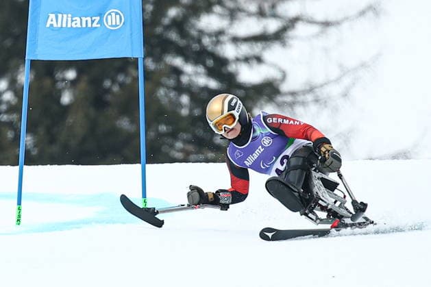 ITALY, CORTINA D AMPEZZO - MARCH 12, 2026: Anna-Lena Forster of Germany competes in a women s para alpine skiing giant slalom standing event at the Tofane Alpine Skiing Centre during the 2026 Winter Paralympic Games, in Cortina d Ampezzo, Province of Belluno. Mikhail Tereshchenko TASS  89918826