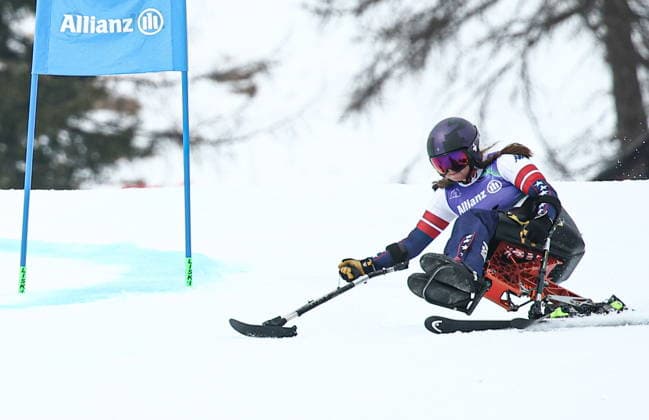 ITALY, CORTINA D AMPEZZO - MARCH 12, 2026: Hailey Griffin of the USA competes in a women s para alpine skiing giant slalom standing event at the Tofane Alpine Skiing Centre during the 2026 Winter Paralympic Games, in Cortina d Ampezzo, Province of Belluno. Mikhail Tereshchenko TASS  89918837