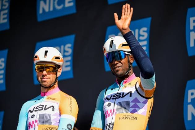 Eritrean Biniam Girmay of NSN Cycling Team pictured before the start of the fifth stage of 84th edition of the Paris-Nice cycling race, a race from Cormoranche-sur-Saone to Colombier-le-Vieux (205,4km), on Thursday 12 March 2026. DAVIDxPINTENS  x167249586x