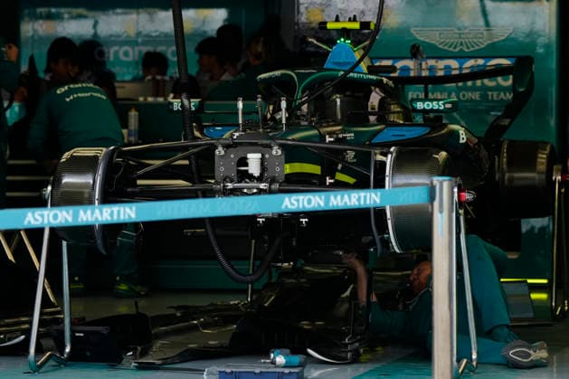 F1 China Previews in Shanghai, China - 12 Mar 2026 Aston Martin mechanic works inside garage ahead of the Chinese Formula One Grand Prix race at the Shanghai International Circuit. Shanghai China Copyright: xPolyxFeix xSOPAxImagesx 20260312_F18934_033