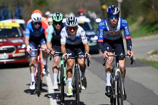 Paris Nice 2026 Stage 5 COLOMBIER-LE-VIEUX, FRANCE - MARCH 12 : Vlasov Aleksandr (RUS) of Red Bull - BORA - Hansgrohe leading the escape pack during stage 5 of the 84th edition of Paris - Nice an UCI World Tour 2.UWT cycling road race stage for Men Elite of 205.4 km with start in Cormoranche-sur-Saone and finish in Colombier-le-Vieux on March 12, 2026 in Colombier-le-Vieux, France, 12 03 2026 ( Motordriver Guy De Vuyst - Colombier-le-Vieux France  Copyright: xNicoxVereeckenx