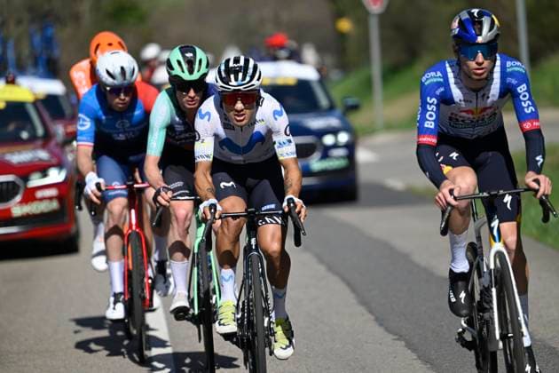 Paris Nice 2026 Stage 5 COLOMBIER-LE-VIEUX, FRANCE - MARCH 12 : Cepeda Jefferson Alveiro (ECU) of Movistar Team and Vlasov Aleksandr (RUS) of Red Bull - BORA - Hansgrohe and Tarling Joshua (GBR) of INEOS Grenadiers leading the escape pack during stage 5 of the 84th edition of Paris - Nice an UCI World Tour 2.UWT cycling road race stage for Men Elite of 205.4 km with start in Cormoranche-sur-Saone and finish in Colombier-le-Vieux on March 12, 2026 in Colombier-le-Vieux, France, 12 03 2026 ( Motordriver Guy De Vuyst - Colombier-le-Vieux France  Copyright: xNicoxVereeckenx