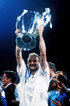 RUDI VOLLER, Olympique Marsiglia, Coppa dei Campioni, Champions League, 1992-93, Finale, Final, Olympique Marseille vs Milan 1-0, 26-05-1993, Esultanza, Celebration, Jubel COPPA DEI CAMPIONI CHAMPIONS LEAGUE 1993 FINALE OLYMPIQUE MARSIG
