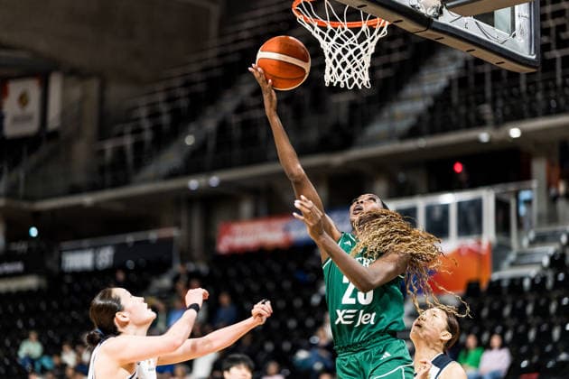 LYON-VILLEURBANNE, FRANCE - MARCH 12: Victoria Macaulay (Nigeria, 25) shoots the ball during the FIBA Women™s World Cup Qualifying Tournament match between Republic of Korea (KOR) vs. Nigeria (NGR) at Astroballe on matchday 2 of the FIBA Women™s World Cup Qualifying Tournament on March 12, 2026 in Lyon-Villeurbanne, France. France Copyright: xSteffiexWunderlx