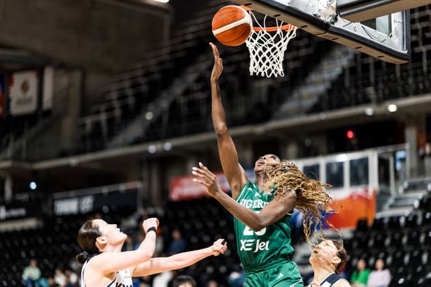 LYON-VILLEURBANNE, FRANCE - MARCH 12: Victoria Macaulay (Nigeria, 25) shoots the ball during the FIBA Women™s World Cup Qualifying Tournament match between Republic of Korea (KOR) vs. Nigeria (NGR) at Astroballe on matchday 2 of the FIBA Women™s World Cup Qualifying Tournament on March 12, 2026 in Lyon-Villeurbanne, France. France Copyright: xSteffiexWunderlx