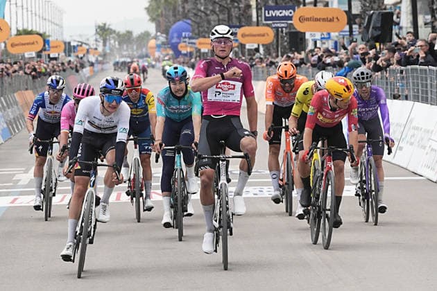 Van Der Poel Mathieu Of Alpecin-Premier Tech winner on the finish line during the 213-kilometer Stage 4 of the Tirreno-Adriatico cycling race from Tagliacozzo to Martinsicuro - Italy,- Thursday, March 12, 2026. - cycling .  Copyright: xMarcoxAlpozzi LaPressex