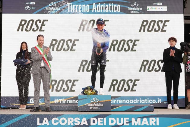 Van Der Poel Mathieu Of Alpecin-Premier Tech on the podium during the 213-kilometer Stage 4 of the Tirreno-Adriatico cycling race from Tagliacozzo to Martinsicuro - Italy,- Thursday, March 12, 2026. - cycling .  Copyright: xMassimoxPaolone LaPressex