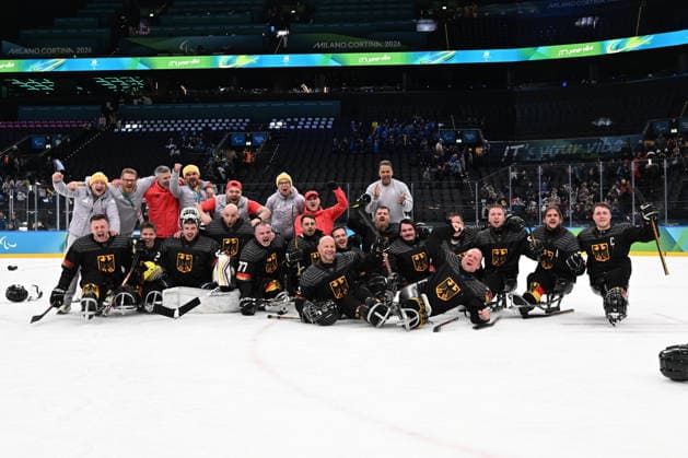 Para Ice hockey, Eishockey - Millano Cortina 2026 Winter Paralympics: Day 6 - Classification Game 5 - 8 Para Ice Hockey - Milano Cortina 2026 Winter Paralympics: Day 6 MILANO SANTAGIULIA ICE HOCKEY ARENA MILANO, ITALY - MARCH 12: Classification Game 5 - 8 Slovakia (SVK) - Germany (GER) Team Germany wins in overtime 4:3 (Photo by RALF KUCKUCK) Copyright 2026 Ralf Kuckuck Milano Milano Santagiulia Ice Hockey Arena Italy