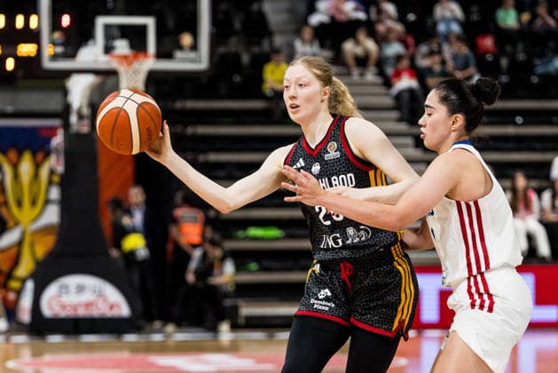 LYON-VILLEURBANNE, FRANCE - MARCH 12: Frieda Buehner (Bühner, Buhner Germany, 20) controls the ball during the FIBA Women™s World Cup Qualifying Tournament match between Philippines (PHI) vs. Germany (GER) at Astroballe on matchday 2 of the FIBA Women™s World Cup Qualifying Tournament on March 12, 2026 in Lyon-Villeurbanne, France. France Copyright: xSteffiexWunderlx