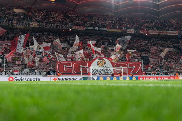 Choreografie Fans VfB Stuttgart, 29 Jahre CC 97 GER, VfB Stuttgart vs. FC Porto, Fussball, UEFA Europa League, Herren, Achtelfinale, Hinspiel, Spielzeit 2025 2026, 13.03.2026, GER, VfB Stuttgart vs. FC Porto, Fussball, UEFA Europa League, Herren, Achtelfinale, Hinspiel, Spielzeit 2025 2026, 13.03.2026 Stuttgart Copyright: xEibner-Pressefoto WolfgangxFrankx EP_WFK