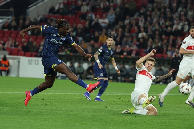 FBL- UEFA Europa League Round of 16 first leg 2025-26 VfB Stuttgart - FC Porto Terem Moffi (FC Porto) scores the goal to 0:1, Finn Jeltsch (VFB Stuttgart) during the UEFA Europa League Round of 16 first leg soccer match between VfB Stuttgart and FC Porto at the Stuttgart Arena in Stuttgart, Germany, March 12, 2026 Copyright: JoaquimxFerreira