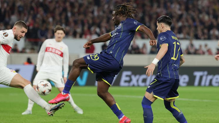 12.03.2026, Stuttgart, Fußball UEFA Europa League, Saison 2025-2026, VfB Stuttgart vs. FC Porto, Terem Moffi (Porto) erzielt das Tor zum 2:0