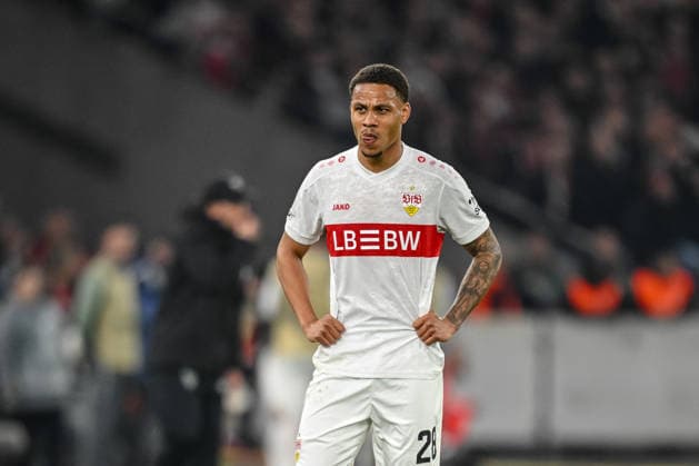 Nikolas Nartey (VfB Stuttgart) looks dejected during the UEFA Europa League 2025 26 Round of 16 First Leg match between VfB Stuttgart and FC Porto at Stuttgart Arena on March 12, 2026 in Stuttgart, Germany. (Photo by Harry Langer DeFodi Images) -