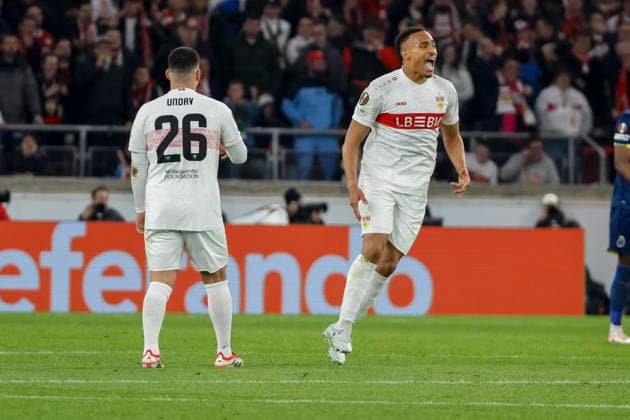 Torjubel VfB Stuttgart beim 1:2 durch Deniz Undav (VfB Stuttgart, 26) , Deutschland, Fussball, UEFA Europa League, Achtelfinale, 2025 2026, VfB Stuttgart vs. FC Porto, 12.03.2026, Stuttgart Arena Stuttgart Deutschland Copyright: xGrantxHubbsx