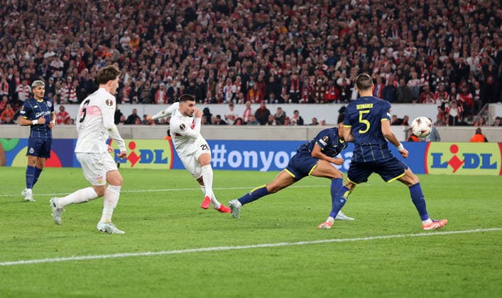 12.03.2026, Stuttgart, Fußball UEFA Europa League, Saison 2025-2026, VfB Stuttgart vs. FC Porto, 1:2 Tor, Torschütze Deniz Undav (VfB)