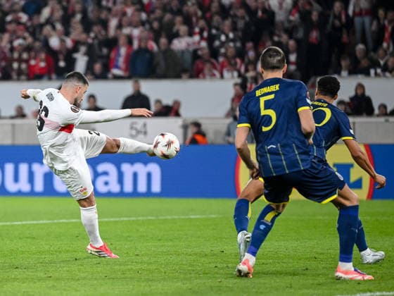 Deniz Undav (VfB Stuttgart) scores his team s first goal during the UEFA Europa League 2025 26 Round of 16 First Leg match between VfB Stuttgart and FC Porto at Stuttgart Arena on March 12, 2026 in Stuttgart, Germany. (Photo by Harry Langer DeFodi Images) -