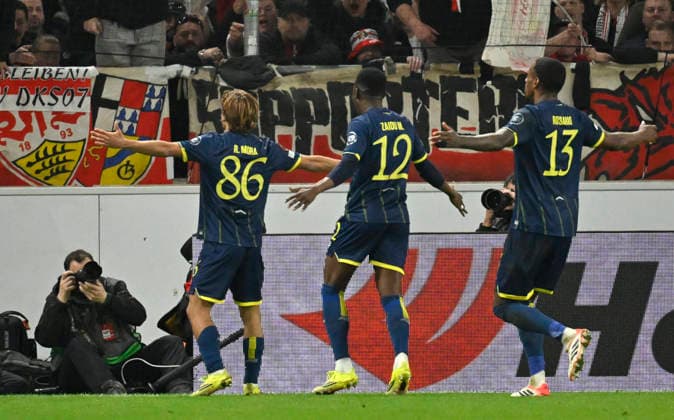 TOR zum 0:2 Rodrigo Mora FC Porto (86) Torjubel Zaidu FC Porto (12) Pablo Rosario FC Porto (13) VfB Stuttgart vs FC Porto EUROPA LEAGUE EL 12.03.2026 DFL REGULATIONS PROHIBIT ANY USE OF PHOTOGRAPHS AS IMAGE SEQUENCES AND OR QUASI-VIDEO VfB Stuttgart vs FC Porto