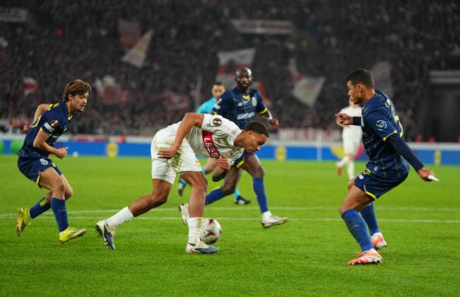 Nikolas Nartey (VfB Stuttgart ) controls the ball during Stuttgart and Porto at MHPArena, Stuttgart, Germany on March 12, 2026. Thor Wegner DeFodi Images. (Photo by DeFodi Images) -