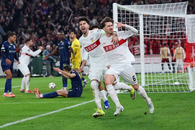 Torjubel beim nicht gegebenen Tor von Angelo Stiller (VfB Stuttgart, 06) , Deutschland, Fussball, UEFA Europa League, Achtelfinale, 2025 2026, VfB Stuttgart vs. FC Porto, 12.03.2026, Stuttgart Arena Stuttgart Deutschland Copyright: xGrantxHubbsx