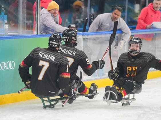 Para Ice hockey, Eishockey Milano Cortina 2026 Paralympic Winter Olympics: Slovakia Vs Germany Germany s para ice hockey team celebrates after winning over Slovakia in the Para Ice Hockey Classification Game at Milano Santagiulia Ice Hockey Arena during the Paralympic Winter games, Winterspiele,Spiele, Summer games in Milano, Italy, on March 12, 2026. Milano Milano Italy  Copyright: xRanjithxKumarx originalFilename:kumar-paralymp260312_npipN.jpg