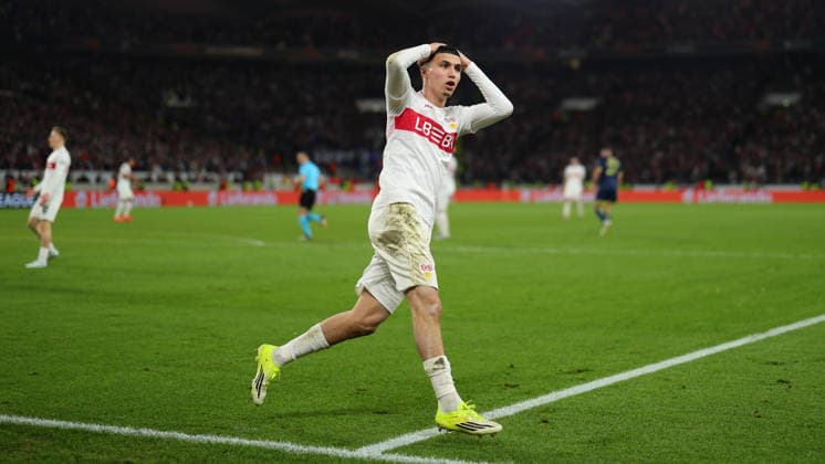 12.03.2026, Stuttgart, Fußball UEFA Europa League, Saison 2025-2026, VfB Stuttgart vs. FC Porto, Bilai El Khannouss (VfB)v