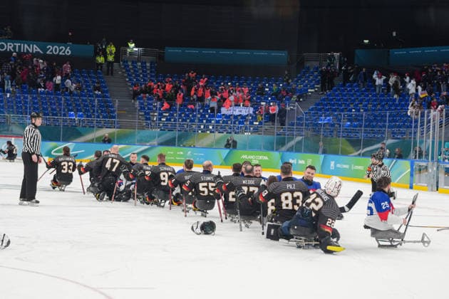 Para Ice hockey, Eishockey Milano Cortina 2026 Paralympic Winter Olympics: Slovakia Vs Germany Germany s para ice hockey team celebrates after winning over Slovakia in the Para Ice Hockey Classification Game at Milano Santagiulia Ice Hockey Arena during the Paralympic Winter games, Winterspiele,Spiele, Summer games in Milano, Italy, on March 12, 2026. Milano Milano Italy  Copyright: xRanjithxKumarx originalFilename:kumar-paralymp260312_np9EO.jpg