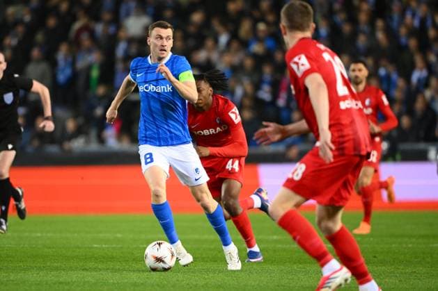 KRC Genk v Freiburg - UEFA Europa League GENK, BELGIUM - MARCH 12 : Heynen Bryan midfielder of KRC Genk during the UEFA Europa League 2025 26 round of 16 match first leg between KRC Genk and Freiburg on March 12, 2026 in Genk, Belgium, 12 03 2026 Genk Belgium  Copyright: xVincentxKalutx
