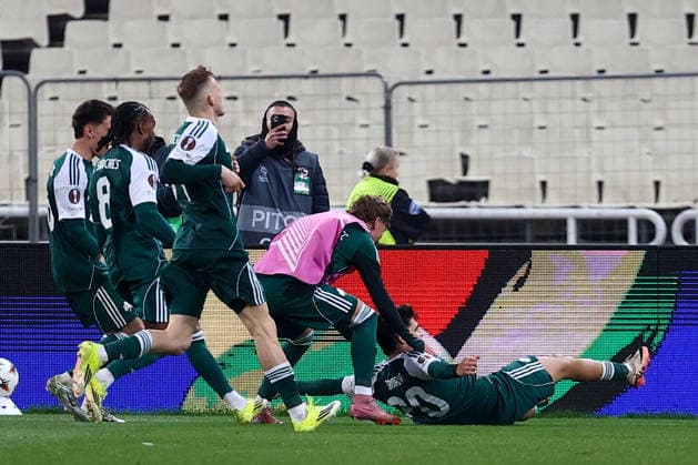 Panathinaikos F.C. v Real Betis UEFA Europa League Vicente Taborda of Panathinaikos F.C. celebrates scoring a goal during the UEFA Europa League Round of 16 First Leg match at the Olympic Stadium (Greece), Marousi 12 03 2026 UK Newspapers OUT Copyright: xYannisxHalasx FIL-23117-0080