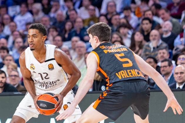 ESP: Real Madrid v Valencia Basket. Euroleague. Theo Maledon of Real Madrid during the Euroleague match, between Real Madrid and Valencia Basket played at Movistar Arena Stadium on March 12, 2026 in Madrid Spain Madrid Spain Basketball Copyright: xAlbaxPachecox xAgenciaxLOFx