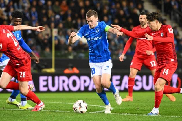 KRC Genk v Freiburg - UEFA Europa League GENK, BELGIUM - MARCH 12 : Heynen Bryan midfielder of KRC Genk during the UEFA Europa League 2025 26 round of 16 match first leg between KRC Genk and Freiburg on March 12, 2026 in Genk, Belgium, 12 03 2026 Genk Belgium  Copyright: xVincentxKalutx