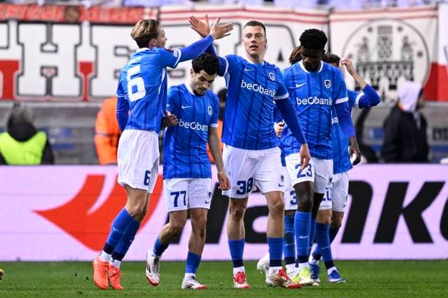 KRC Genk v Freiburg - UEFA Europa League GENK, BELGIUM - MARCH 12 : The team of KRC Genk celebrates after the 1-0 goal of El Ouahdi Zakaria defender of KRC Genk during the UEFA Europa League 2025 26 round of 16 match first leg between KRC Genk and Freiburg on March 12, 2026 in Genk, Belgium, 12 03 2026 Genk Belgium  Copyright: xTomasxSiskx