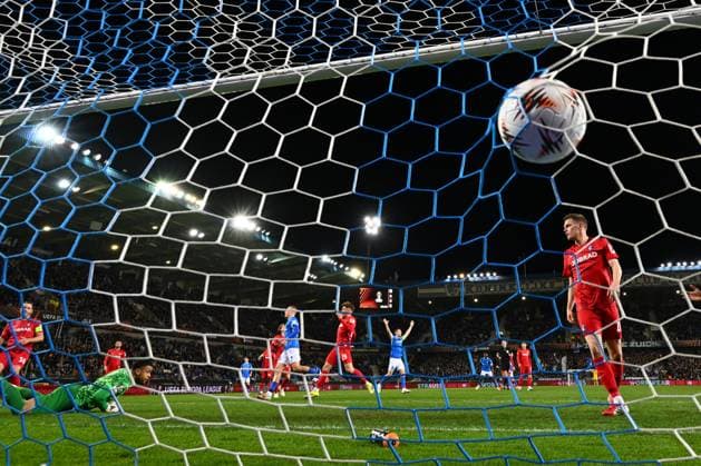 KRC Genk v Freiburg - UEFA Europa League GENK, BELGIUM - MARCH 12 : El Ouahdi Zakaria defender of KRC Genk scores the opening goal during the UEFA Europa League 2025 26 round of 16 match first leg between KRC Genk and Freiburg on March 12, 2026 in Genk, Belgium, 12 03 2026 Genk Belgium  Copyright: xVincentxKalutx