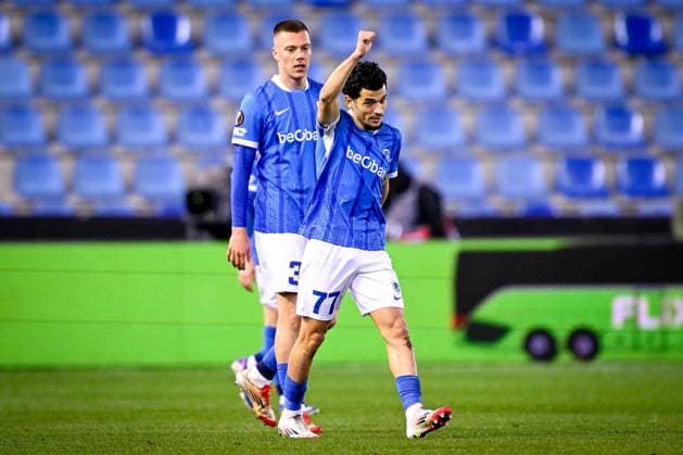 KRC Genk v Freiburg - UEFA Europa League GENK, BELGIUM - MARCH 12 : El Ouahdi Zakaria defender of KRC Genk celebrates after scoring a goal to make it 1-0 during the UEFA Europa League 2025 26 round of 16 match first leg between KRC Genk and Freiburg on March 12, 2026 in Genk, Belgium, 12 03 2026  Copyright: xTomasxSiskx