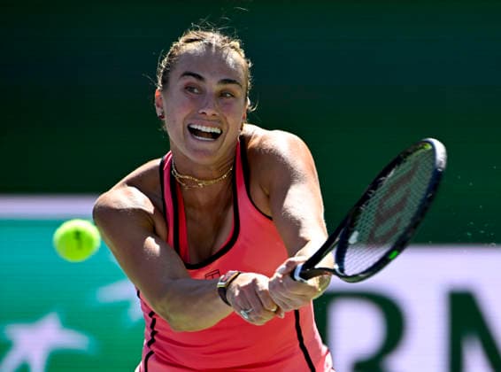 March 12, 2026 Aryna Sabalenka returns a shot against Victoria Mboko (CAN) during their quarterfinals match at the BNP Paribas Open held at the Indian Wells Tennis Garden in Indian Wells, California. California. Mandatory Photo Credit : CSM Tennis 2026: BNP Paribas Open MAR 12  - ZUMAc04_ 20260312_zma_c04_055 Copyright: xCharlesxBausx