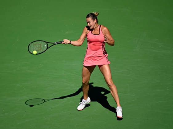 March 12, 2026 Aryna Sabalenka returns a shot against Victoria Mboko (CAN) during their quarterfinals match at the BNP Paribas Open held at the Indian Wells Tennis Garden in Indian Wells, California. California. Mandatory Photo Credit : CSM Tennis 2026: BNP Paribas Open MAR 12  - ZUMAc04_ 20260312_zma_c04_058 Copyright: xCharlesxBausx