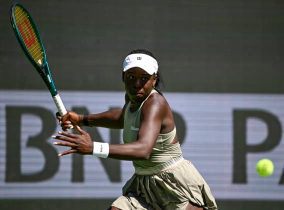 March 12, 2026 Victoria Mboko (CAN) returns a shot against Aryna Sabalenka during their quarterfinals match at the BNP Paribas Open held at the Indian Wells Tennis Garden in Indian Wells, California. California. Mandatory Photo Credit : CSM Indian Wells United States of America - ZUMAc04_ 20260312_zma_c04_066 Copyright: xCharlesxBausx