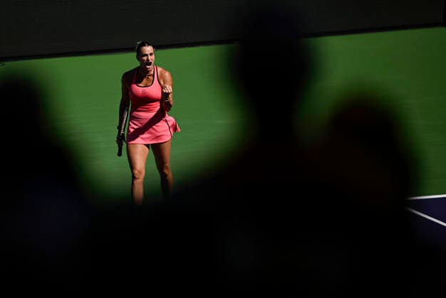 March 12, 2026 Aryna Sabalenka reacts to winning a point against Victoria Mboko (CAN) during their quarterfinals match at the BNP Paribas Open held at the Indian Wells Tennis Garden in Indian Wells, California. California. Mandatory Photo Credit : CSM Tennis 2026: BNP Paribas Open MAR 12  - ZUMAc04_ 20260312_zma_c04_065 Copyright: xCharlesxBausx
