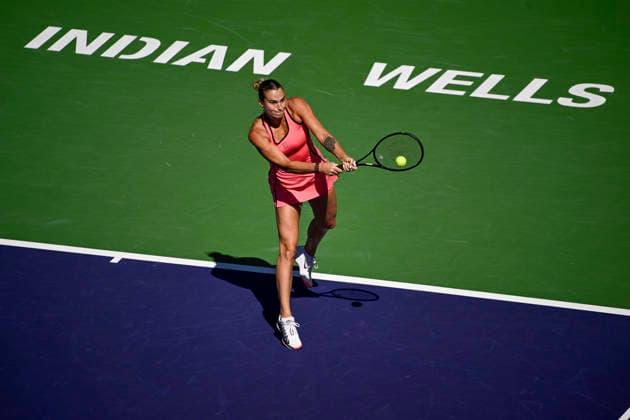 March 12, 2026 Aryna Sabalenka returns a shot against Victoria Mboko (CAN) during their quarterfinals match at the BNP Paribas Open held at the Indian Wells Tennis Garden in Indian Wells, California. California. Mandatory Photo Credit : CSM Tennis 2026: BNP Paribas Open MAR 12  - ZUMAc04_ 20260312_zma_c04_073 Copyright: xCharlesxBausx