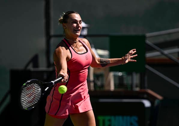 March 12, 2026 Aryna Sabalenka returns a shot against Victoria Mboko (CAN) during their quarterfinals match at the BNP Paribas Open held at the Indian Wells Tennis Garden in Indian Wells, California. California. Mandatory Photo Credit : CSM Tennis 2026: BNP Paribas Open MAR 12  - ZUMAc04_ 20260312_zma_c04_074 Copyright: xCharlesxBausx